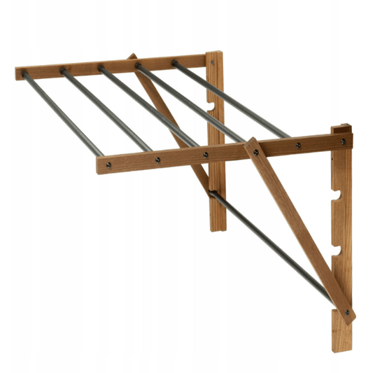 Medinė sieninė skalbinių džiovyklė 85 cm, juodi strypai, natūrali mediena