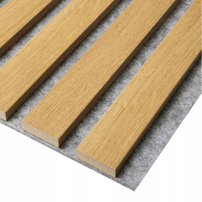 Akustinės sienų plokštės su lamelėmis ant pilko veltinio Oak Villa 275 × 27 cm