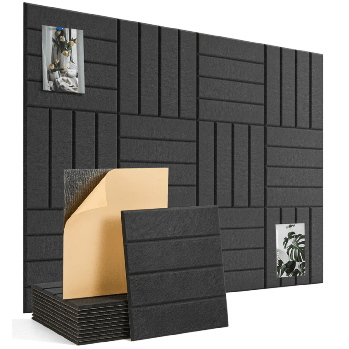 Juodos lipnios akustinės plokštės 30 × 30 cm, 12 vnt. rinkinys
