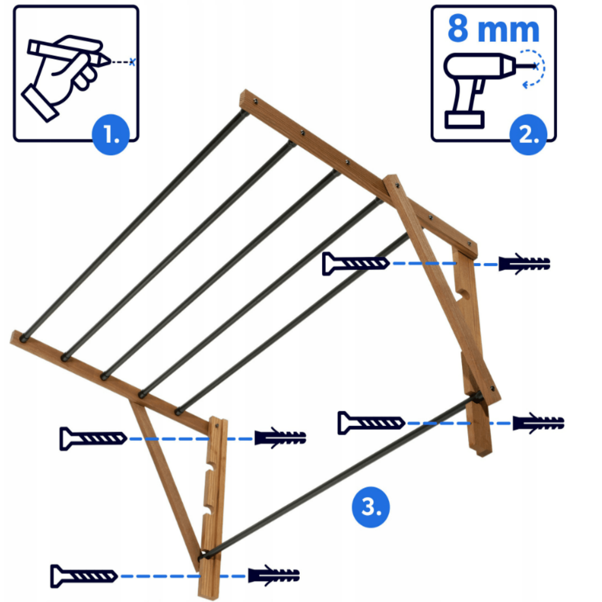 Sulankstoma sieninė skalbinių džiovyklė 85 cm, ekologiška ir praktiška
