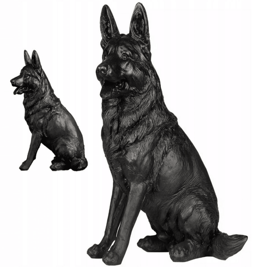 Realistiška juodo šuns dekoracija ant lentynos – vokiečių aviganio figūrėlė