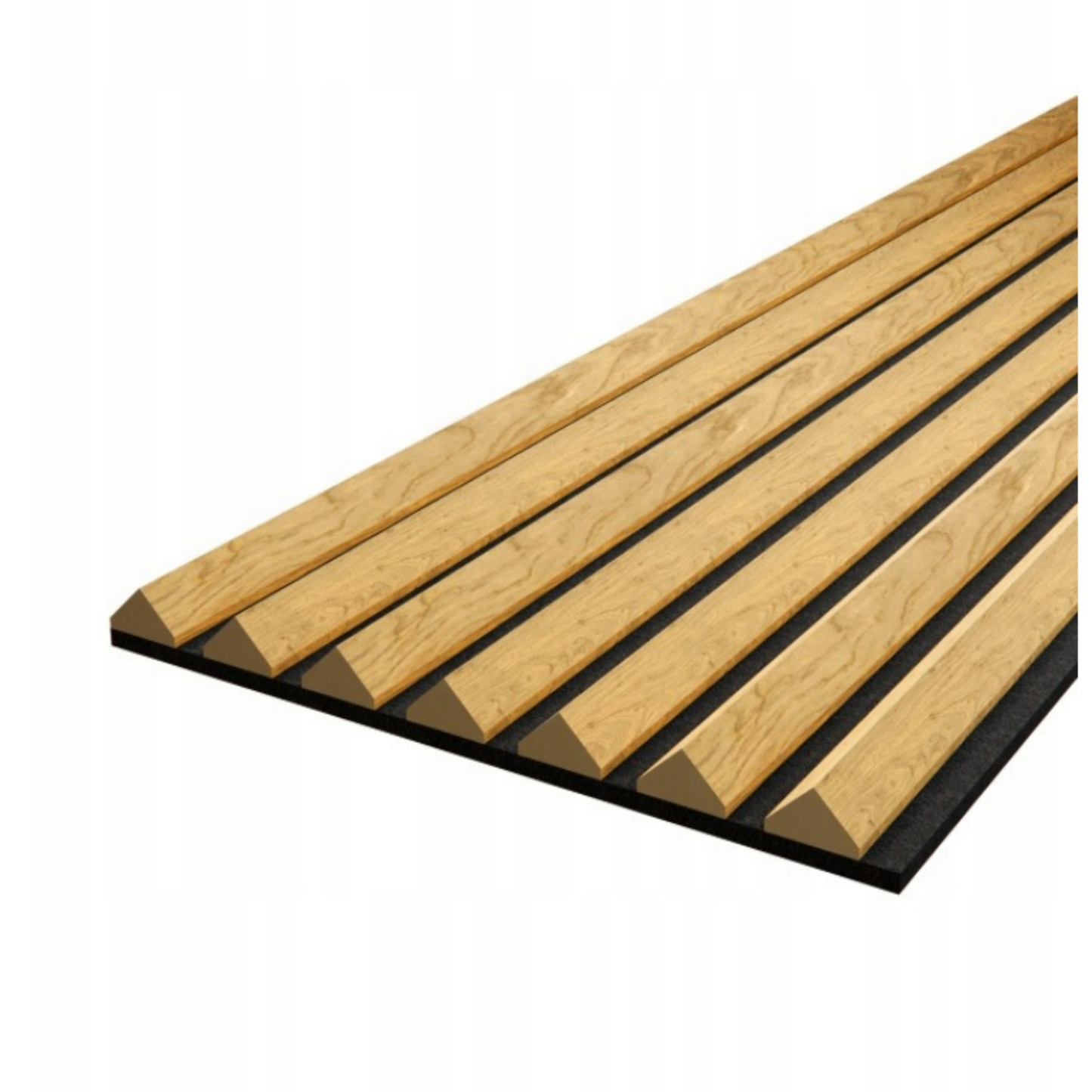 Akustinė 3D lamelių plokštė Triangles 40x260 cm ąžuolo dekoras ant juodo veltinio