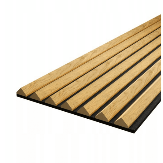 Akustinė 3D lamelių plokštė Triangles 40x260 cm ąžuolo dekoras ant juodo veltinio