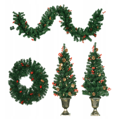 Žalias kalėdinis dekoracijų rinkinys su LED šviesomis lauko durims