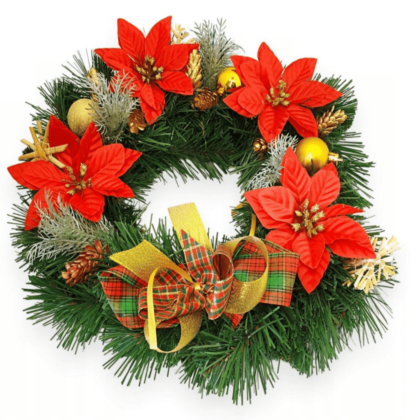 Kalėdinė namų dekoracija – klasikinis žalias vainikas su elegantiška kompozicija