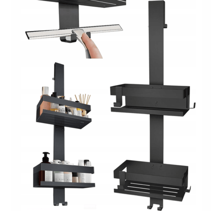 Pakabinama dušo lentynėlė iš nerūdijančio plieno su 4 kabliukais