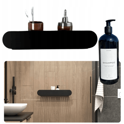 Juoda metalinė 38 cm dušo lentyna minimalistiniam vonios kambariui