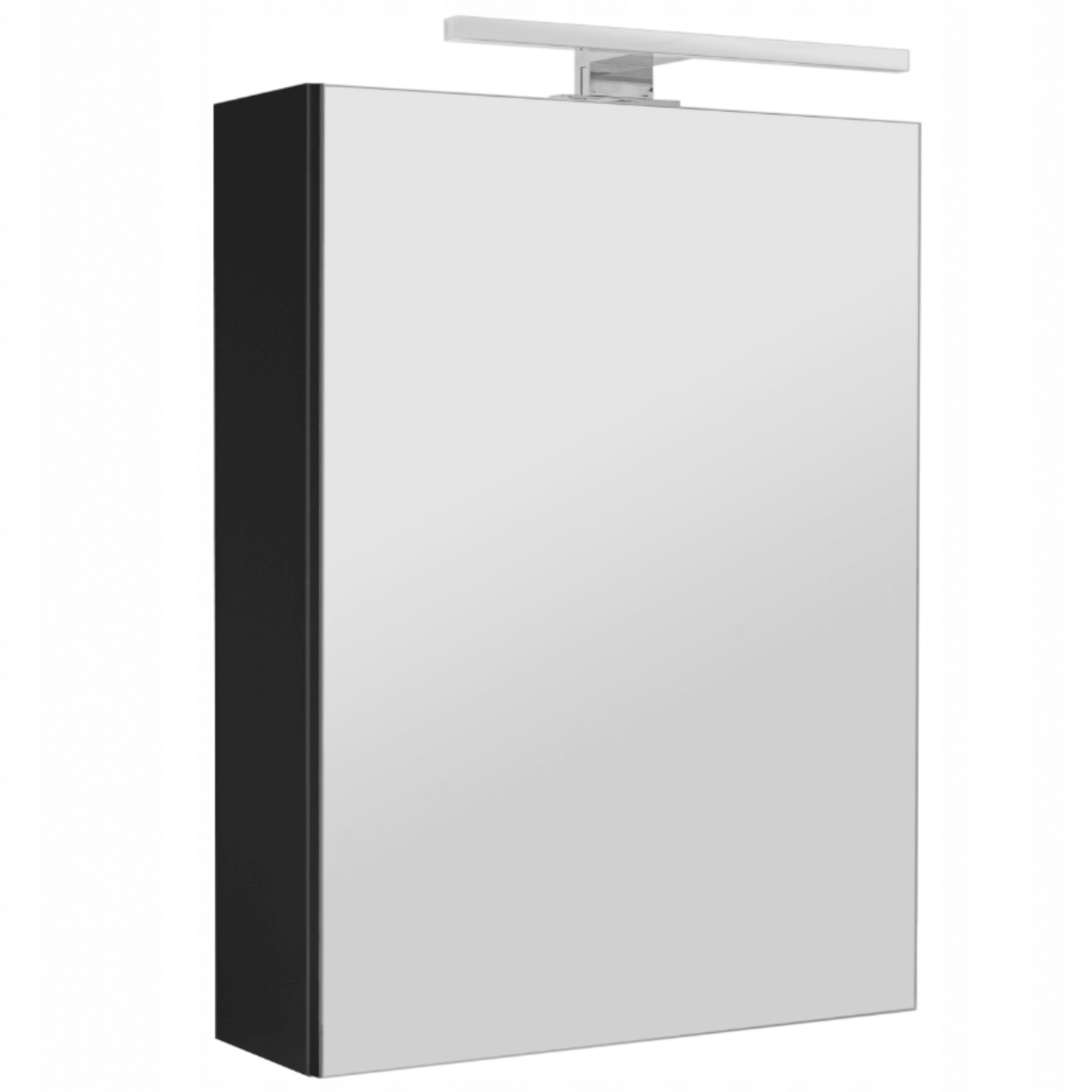 Juoda vonios spintelė su veidrodžiu 40 cm ir LED šviestuvu