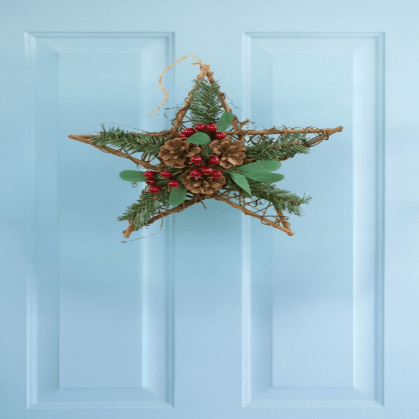 Kaimiško dizaino rotango Kalėdų žvaigždė su pakabinimo virve – vidaus puošyba